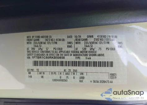 2024 Ford Transit-250 from USA, damaged, VIN 1FTBR1C80RKB50858